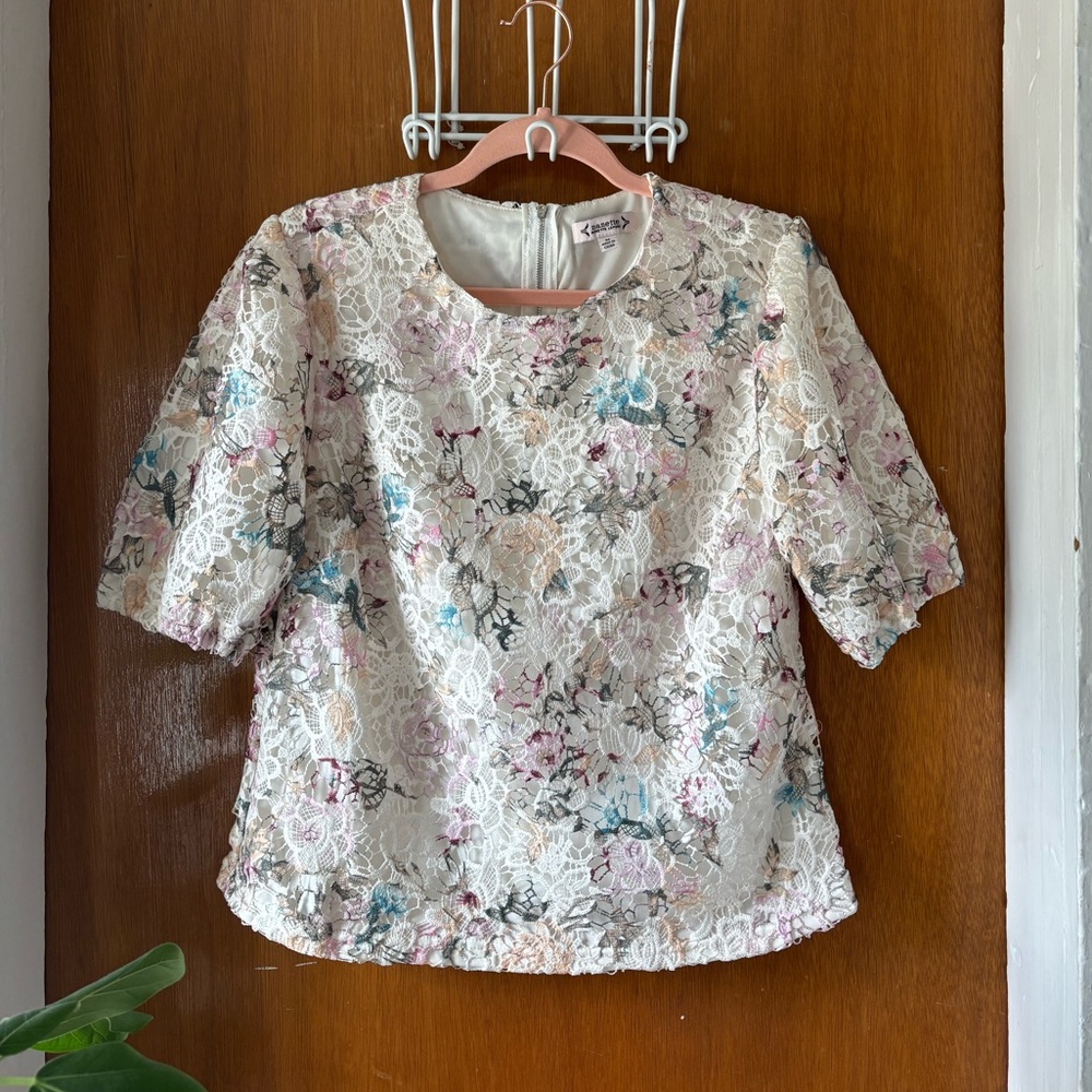 Nanette Lepore Lace Blouse - Cream, Pink, Blue